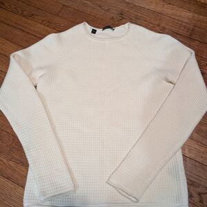 Saks Fifth Avenue Cream Waffle Knit 100% Wool Crew Neck Sweater, Women's M